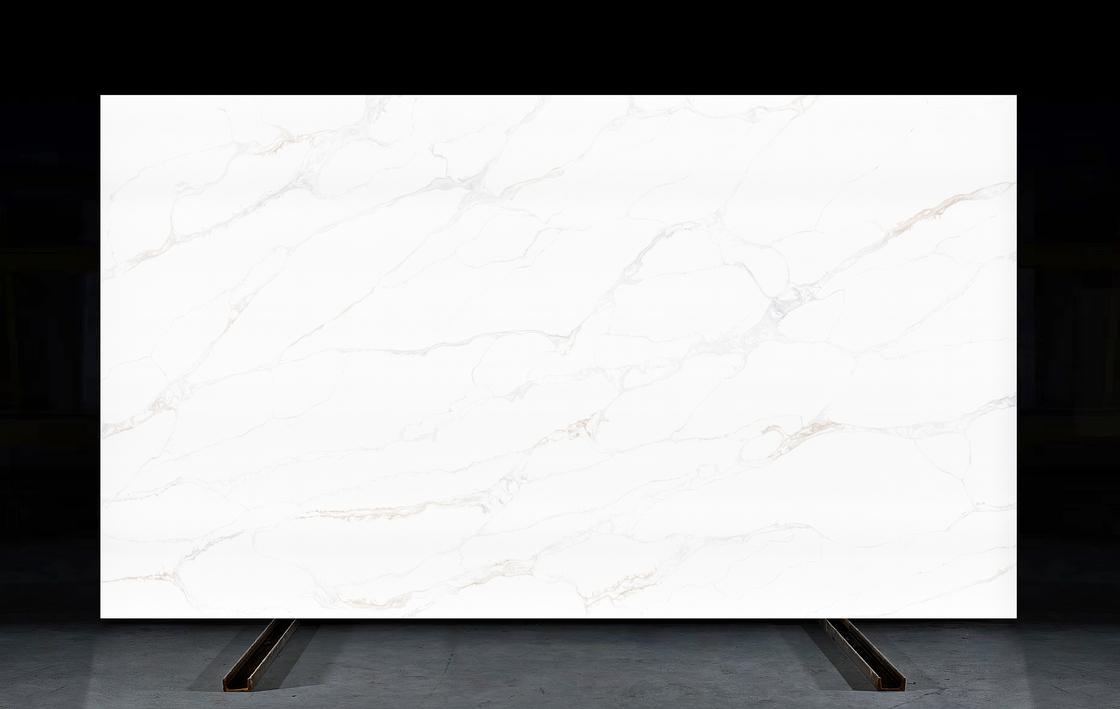 OLK1231 Huge Stock Wholesalers Favorite Basic Calacatta Gold Super White Background Looking Quartz Stone