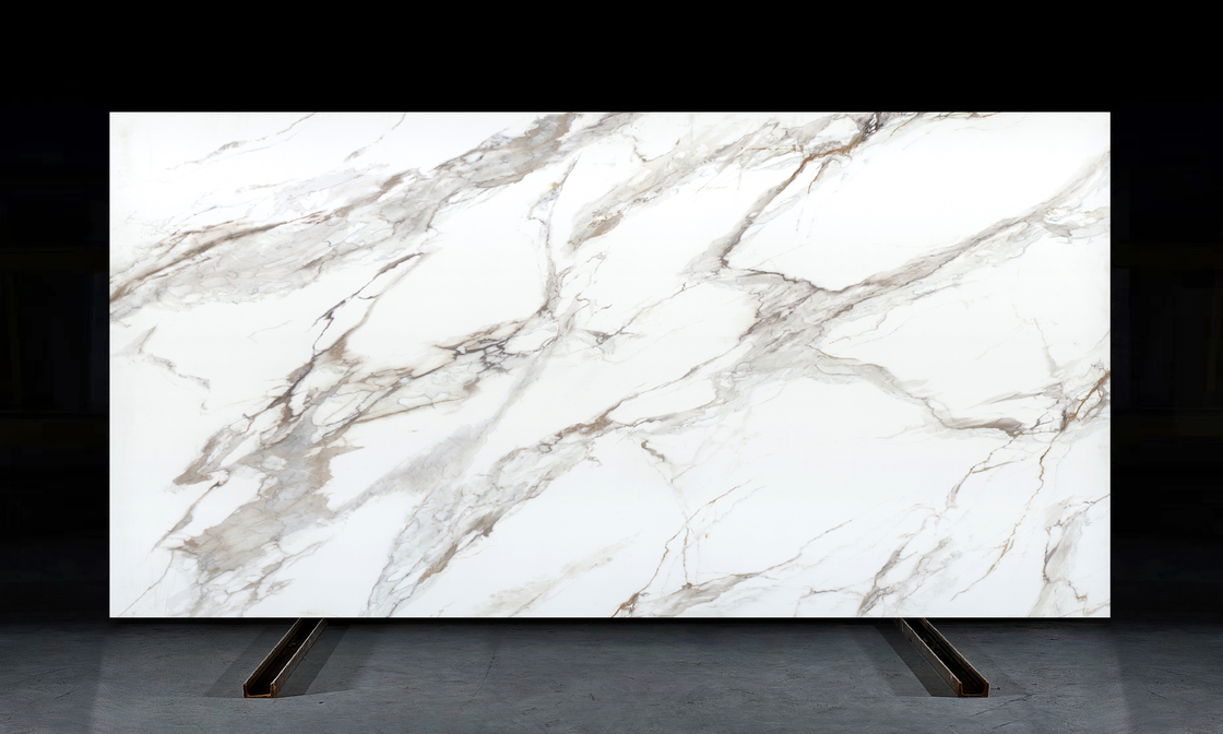 OLK1003G Calacatta Gold Koleksi Baru Vain To Full Body Printed Quartz Stone Teknologi Cetak Inkjet HD Slab