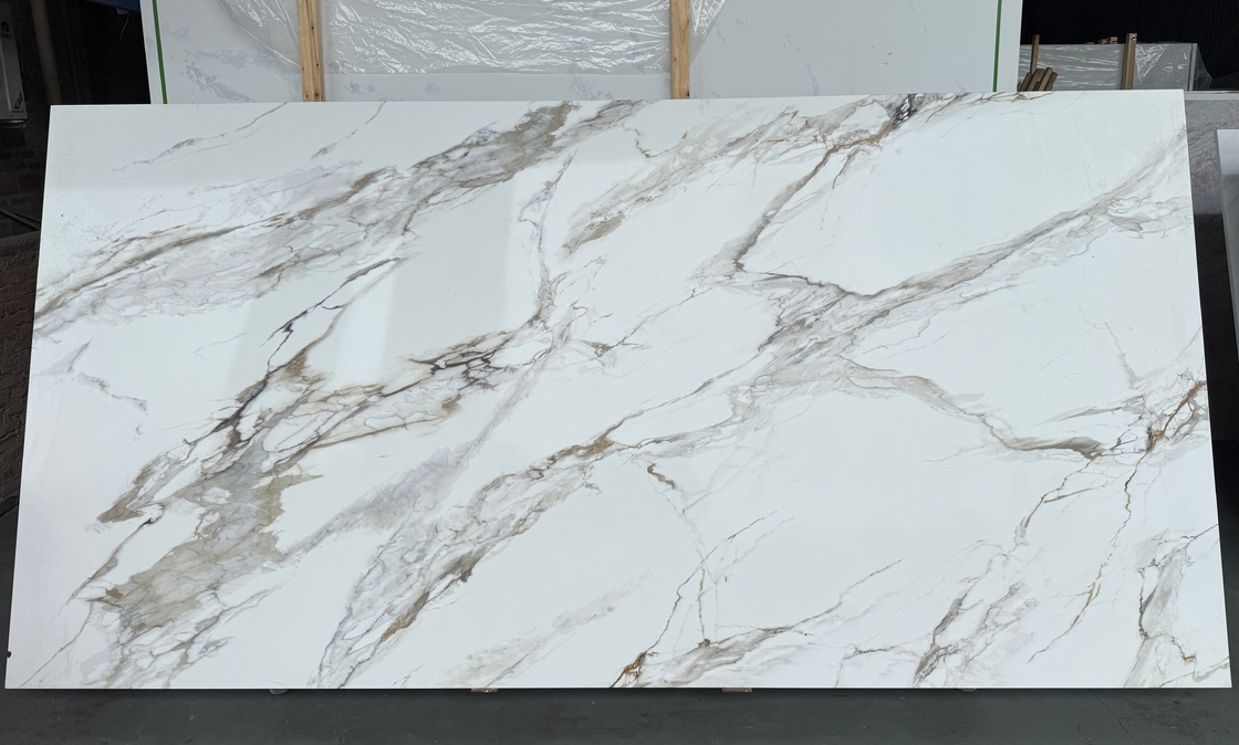 OLK1003G Calacatta Gold Koleksi Baru Vain To Full Body Printed Quartz Stone Teknologi Cetak Inkjet HD Slab